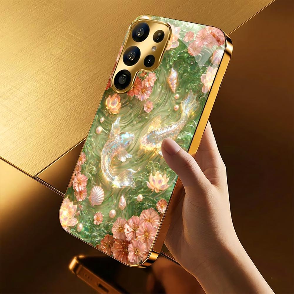 Scratch Proof Pisces High-end PhoneCase Electroplated Glass PhoneCase for Samsung Galaxy S26 S25 S24 S23 S22 S21 FE,Ultra,Plus