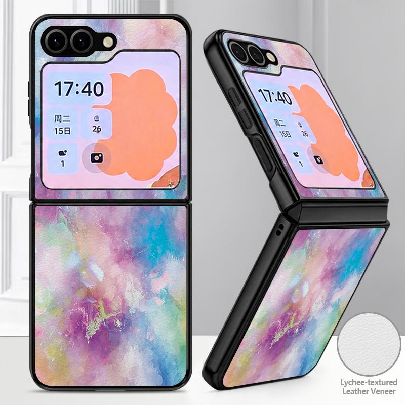 Colorful Marble Case For Samsung Galaxy Z Flip 8 7 6 5 Flip8 Flip7 Flip6 Luxury Leather Skin Hard Folding Phone Cover