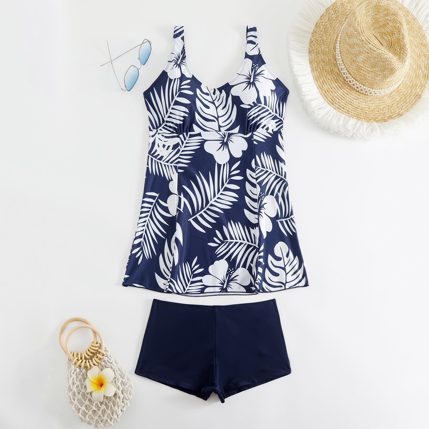 

Плюс размер Женская мода сексуальный круглый вырез синий пальма бикини комплект облегающий пляжный купальник из двух частей комплект 5XL синий