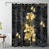 Japanese Shower Curtain Black Bamboo Bath Curtain Red Sun and Mountains Asian Ink Painting Anime Bathroom Curtain Set with