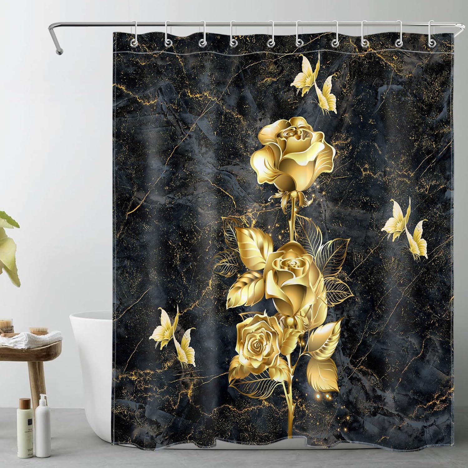 

Japanese Shower Curtain Black Bamboo Bath Curtain Red Sun And Mountains Asian Ink Painting Anime Bathroom Curtain Set With W60H190(CM)-1 Pcs