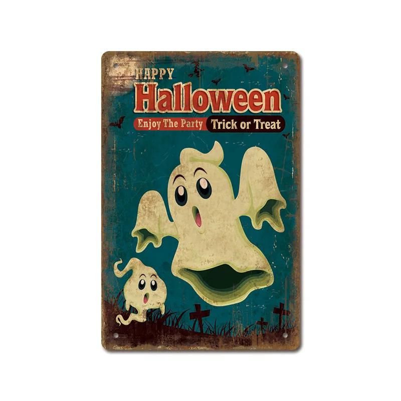 Halloween Festival Decor Plaques Kitchen Home Garage Wall Tin Sign Vintage Art Metal Signs Trick Or Treat Pumpkin Plate Poste