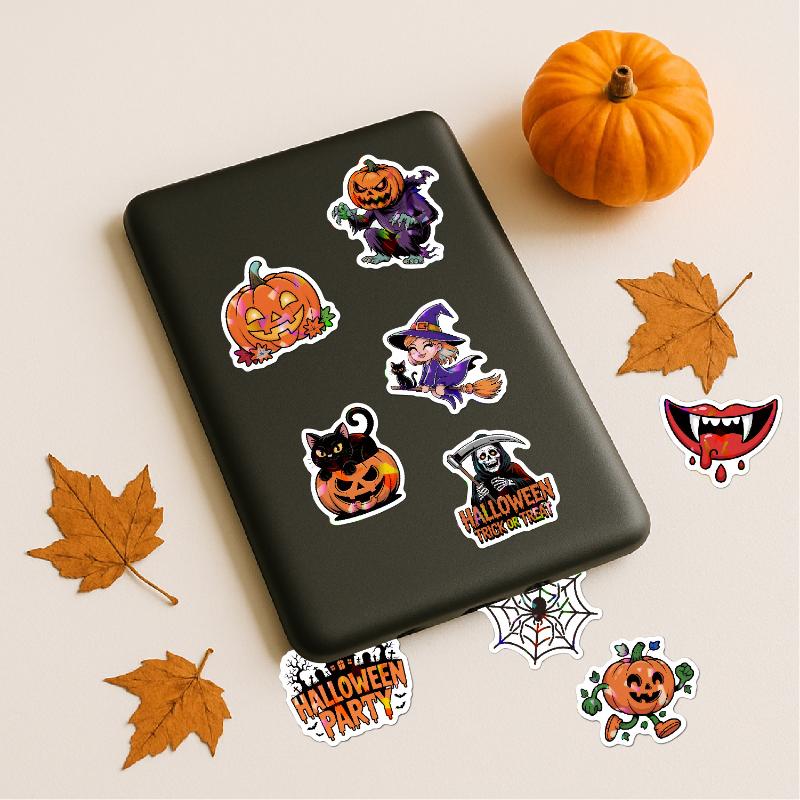 50/100Pcs Kawaii Halloween Ghost Skull Pumpkin Stickers Notebook Guitar Skateboard Waterproof Cute Decorative Sticker Toy