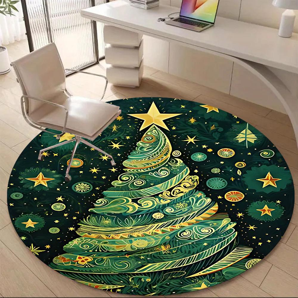 1PC Christmas Tree Decorations Office Round Area Rug, Mat Suitable For Office, Under Office Chairs Bedroom Living Room Home Decor, Room Deco