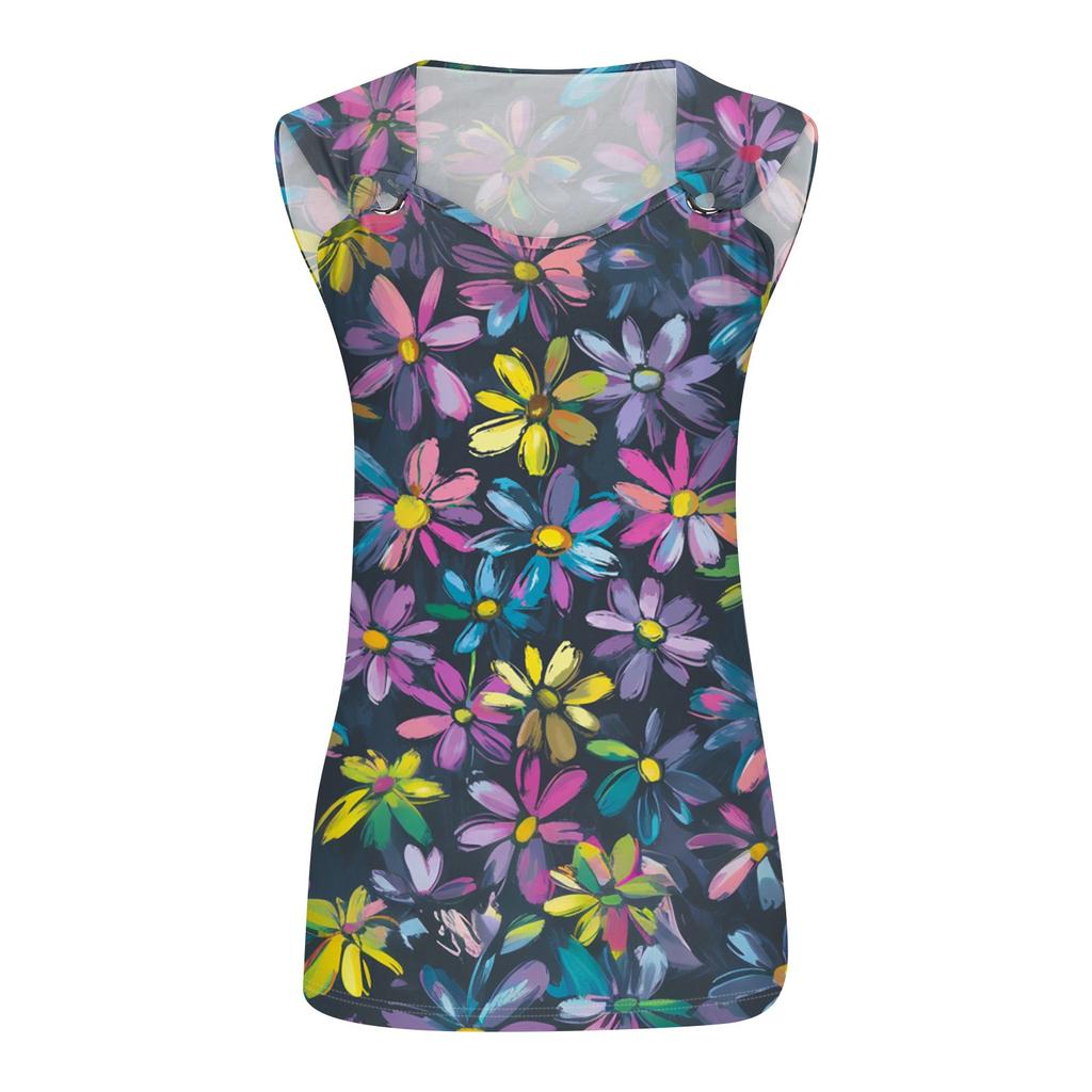 Womens Tank Top V Neck Basic Printed Casual Flowy Sleeveless Deep Side Cut Tops For Women