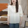 Women's 2025 New Stitched Round Neck Button Fashion Solid Color Versatile Casual Long Sleeve Shirt