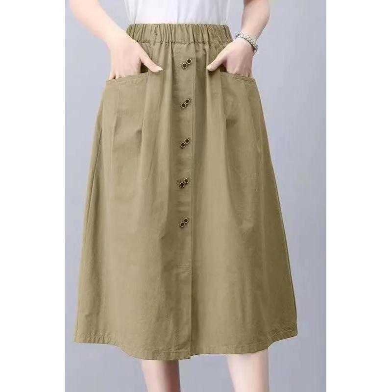 High-waisted 2025 Temperament New Fashion Casual Elastic Mid-length Slim Versatile Pocket Skirt
