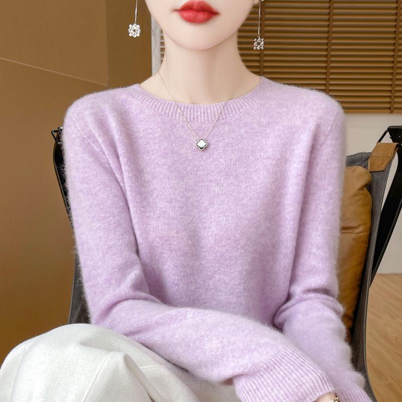 TIFICY Women's Fashion Casual Fall Winter Solid Color Print Long Sleeve O-Neck Sweaters