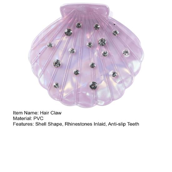 Hair Claw Shell Shape Rhinestones Inlaid Hair Clip Anti-slip Teeth Strong Grip Acrylic Small Hair Clip Styling Hair Accessory