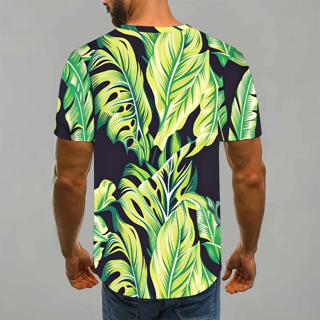 Women Short Sleeve Crew Neck T Shirt Dark Gray Colorful Yellow Purple Feather Floral Print Top