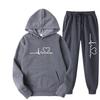 Unisex Trendy Heart Pattern Plus Velvet Hoodie Set for Autumn and Winter