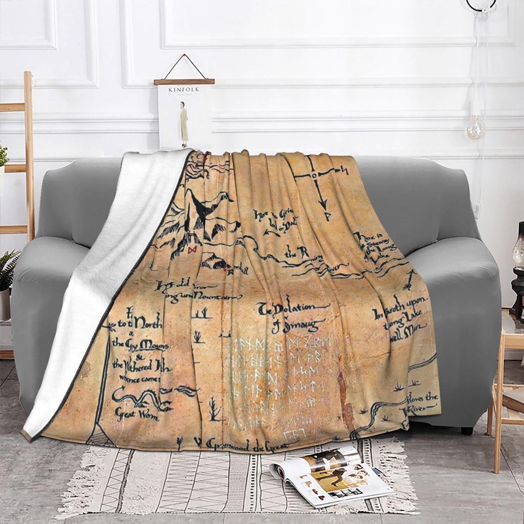 L-Lords Of The R-Rings Middle Earth Map Fuzzy Blanket Custom Throw Blankets for Sofa Bedding Lounge 125*100cm Bedspread