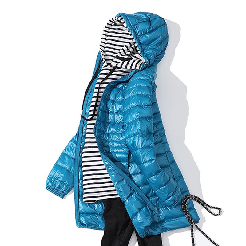 

Женская ультралегкая белая куртка на утином пуху, женская осенне-зимняя теплая куртка, повседневная тонкая длинная куртка с капюшоном на утином пуху, женская верхняя одежда 6XL