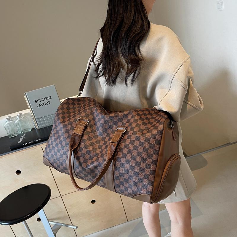 Stylish and atmospheric business trip, large-capacity checkered luggage, to go out to play, with shoe compartment, travel bag can be set with tie rod