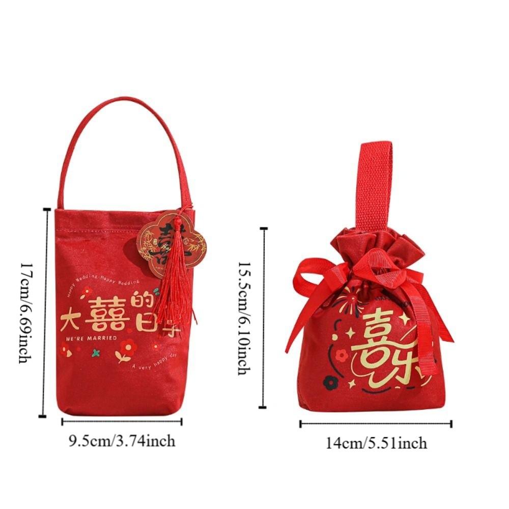 Traditional Canvas Wedding Candy Bag Tassels Drawstring New Year Gifts Bag Spring Festival Flower Chinese Style Handbag Party