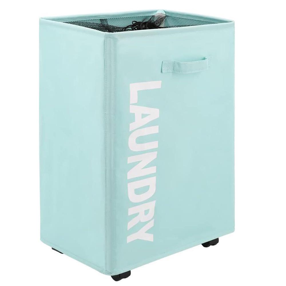 Oxford Cloth Folding Storage Basket with Wheels - Ideal for Laundry, Yoga Mats, and Household Items.