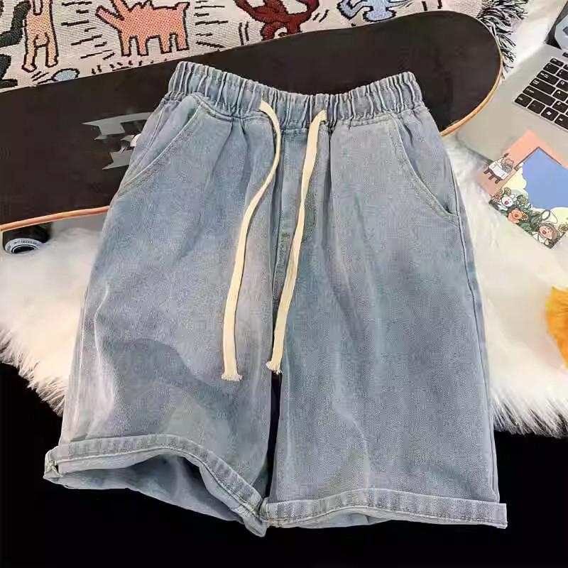 Vintage Men's Jeans Summer Loose Wide Leg Knee Length Shorts New Washed Fashion Short Denim Pants