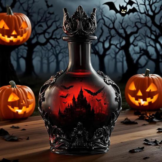 Halloweenská láhev na whisky Gotický styl Magický lektvar Skleněná karafa na whisky pro sběratele Dárky pro tátu manžela Sváteční barová dekorace