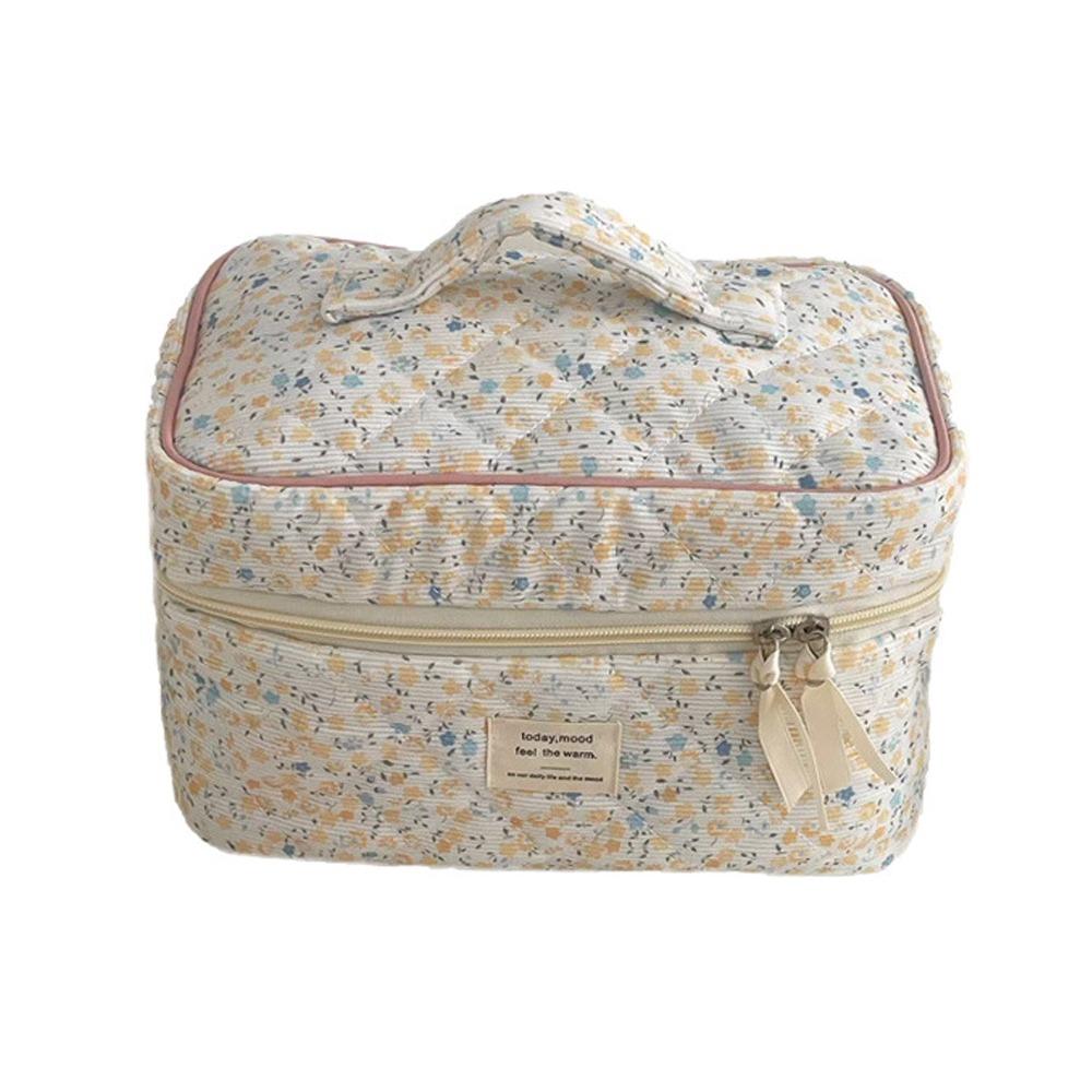 Ins Style Korduroy Ästhetischer Kosmetik-Organizer Große Kapazität Reißverschluss Floral Make-up Tasche Hautpflege Clutch Kosmetik
