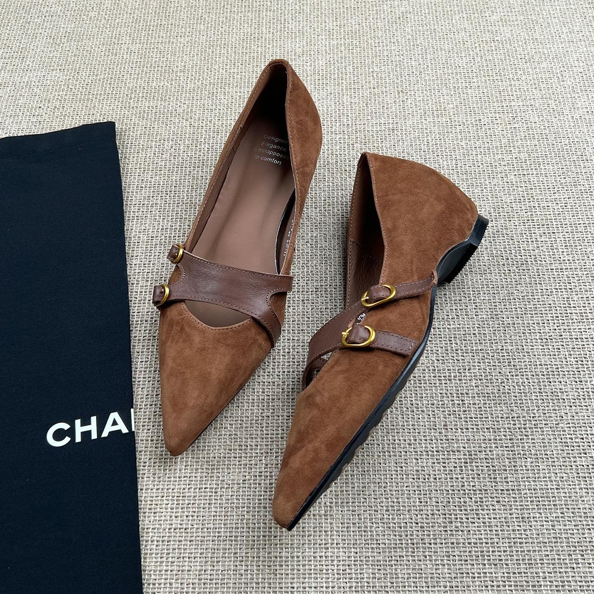 

Sheepskin version~ Retro pointed inner height increase Mary Jane shoes women s shallow commuting shoes one pedal French temperament single shoes 36