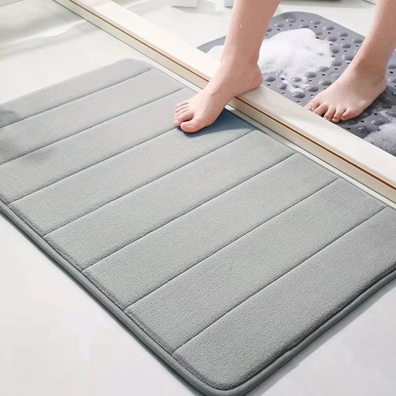 Alfombra de Piso 1PCS Espuma Viscoelástica Raya Color Sólido Alfombra de Piso Baño Antideslizante Absorbente Alfombra Inodoro Alfombra para Puerta