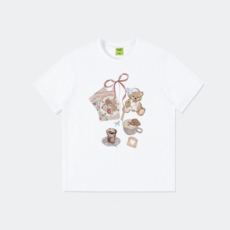 Women Plus Size Cotton Short Sleeve T-Shirt Cute Bear Print Loose Oversized Crew Neck Summer Casual Tee Tops For 100-300Lbs