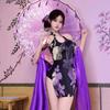 Bead chain dew ditch floral velvet cheongsam sex underwear small breasts sexy pure desire naked back temptation set A