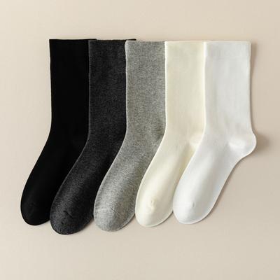 5/10 Pairs Casual Women's Mid Calf Spring Autumn Solid Color Cotton Pile Socks Anti Pilling Non Slip Pregnant Women's Bone Free Postpartum Socks