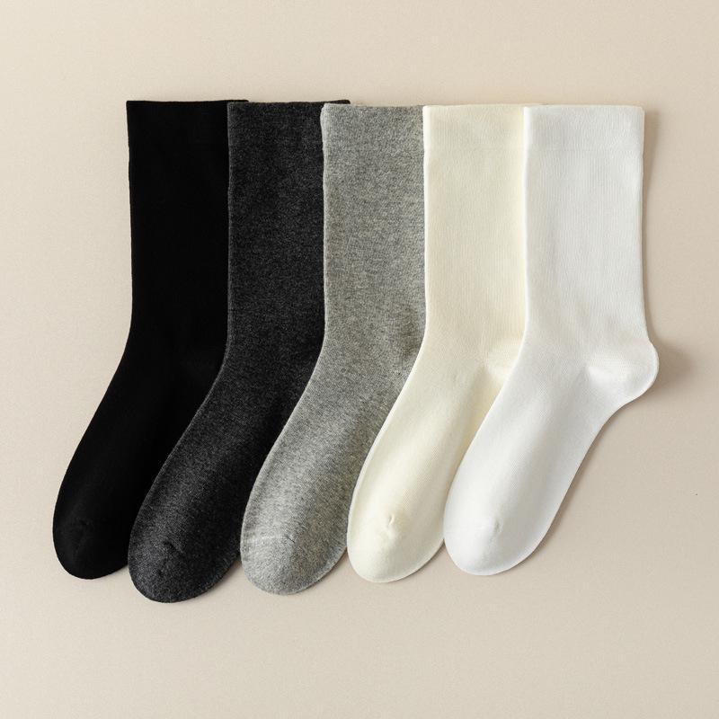 5/10 Pairs Casual Women's Mid Calf Spring Autumn Solid Color Cotton Pile Socks Anti Pilling Non Slip Pregnant Women's Bone Free Postpartum Socks