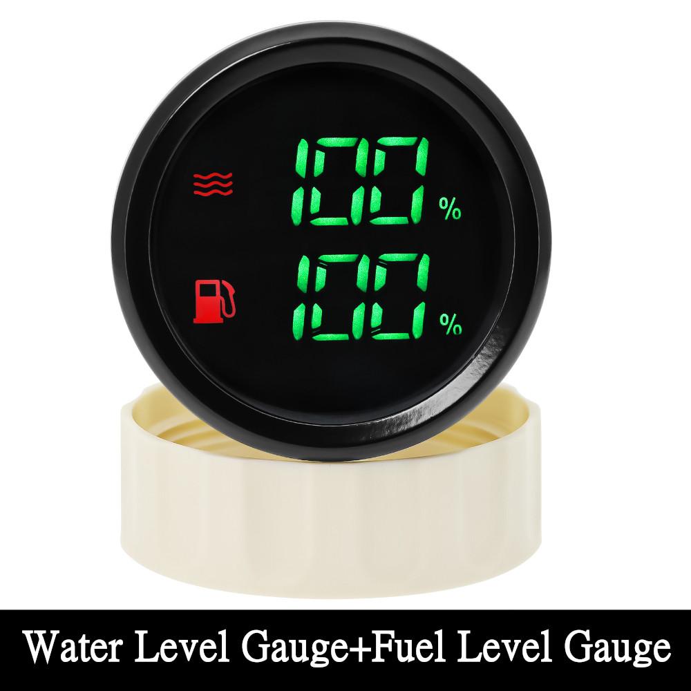 Custom Fuel Level Gauge + Water Temp with Warning Digital Dual 52mm 2 In 1 Gauge for Fuel Level Sensor 0-190ohm Marine Boat Car