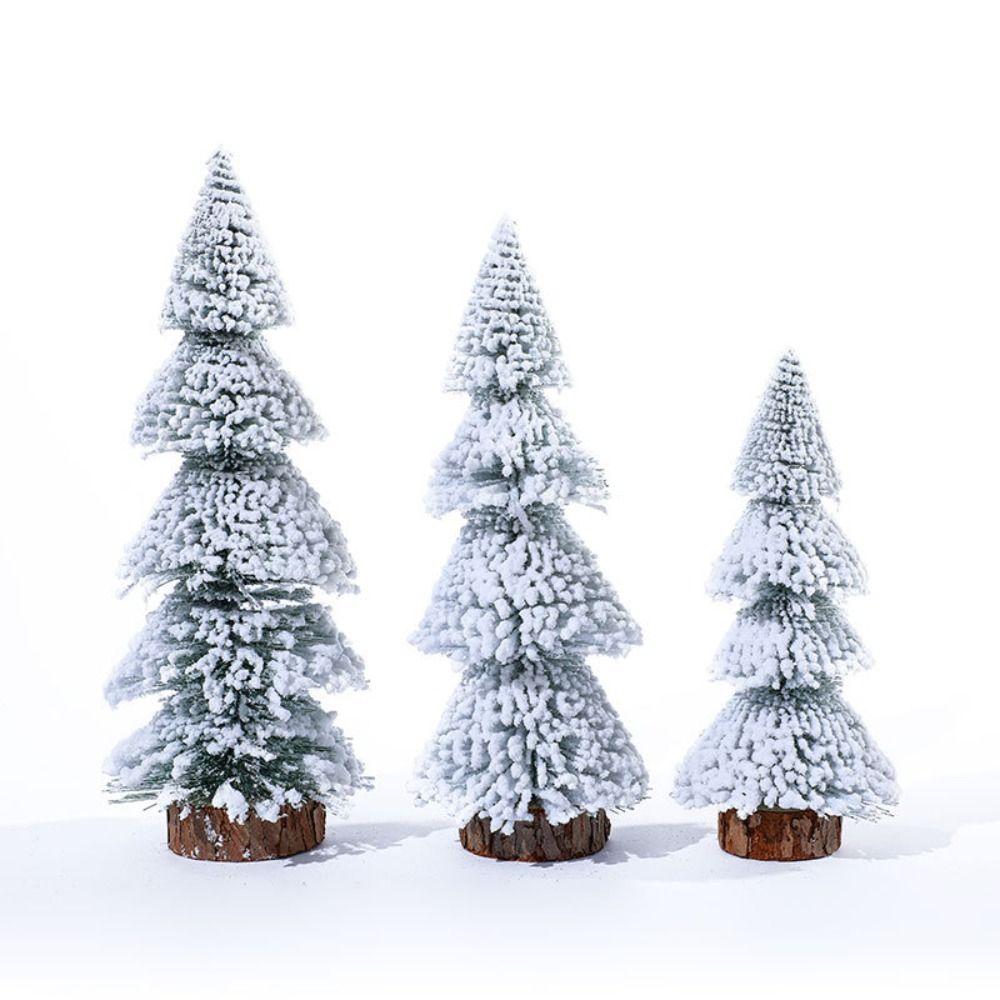 Handmade Flocked Cedar Tree Tower Shaped Mini Christmas Tree Elegant Mini Snow Pine Tree New Year