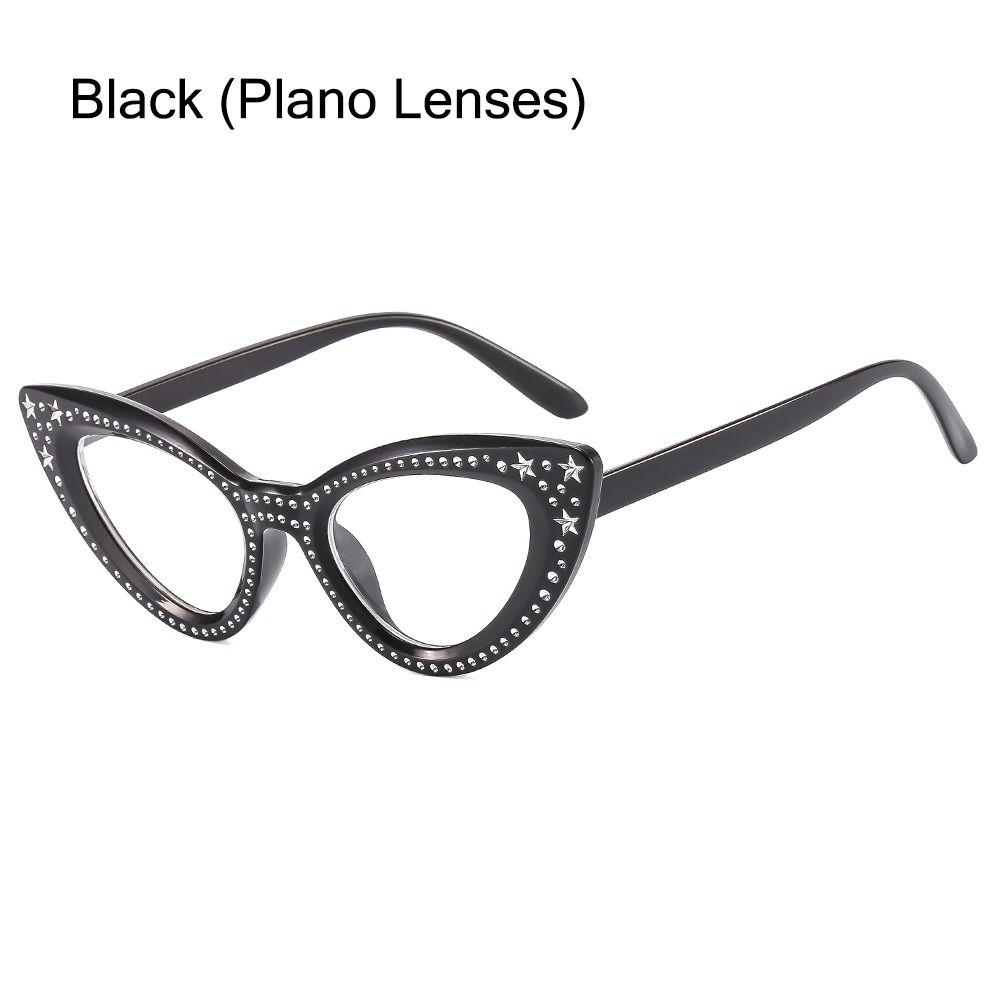 Stars Decor Cat Eye Sunglasses for Women Diamond Sun Glasses Rhinestone Bling Shades Y2K Cycling Driving Eyewear