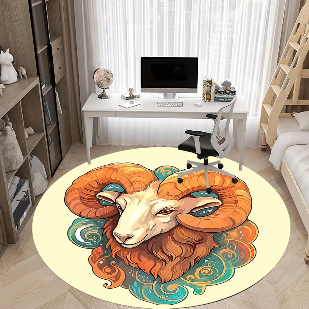1pc Ram Zodiac Office Round Area Rug,  Mat Suitable For Office, Under Office Chairs Bedroom Living Room Home Decor, Room Deco