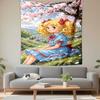 Japanese Anime Girl Illustration Tapestry Wall Hanging, Cute Manga Character Art, Anime Wall Decor for Bedroom Living Room Dorm