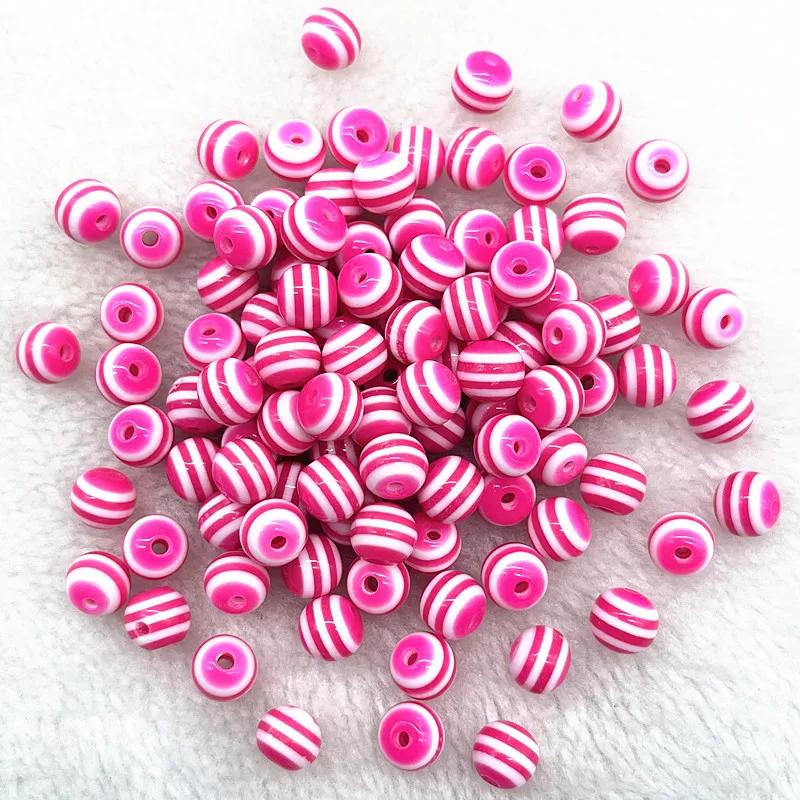 8/10/12mm Round Resin Beads Stripe Spacer Beads for Jewelry Making Children Handcraft Department DIY Bracelet Accessories