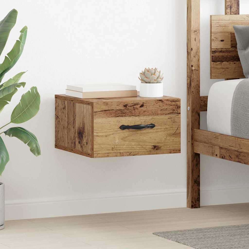Wall Mounted Nightstand with Drawers Rustic Wood Look 35 x 35 x 20 cm Wood Based Material