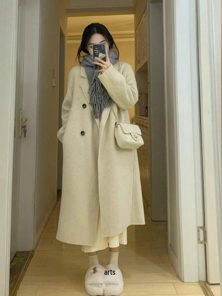 Korean Style Women's Mid-Length Wool Coat: 2024 Autumn/Winter Slimming Fashion
