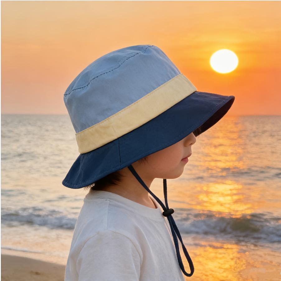 Summer Sun Hat Sunshade Baby Boy Girl Wide Brim Panama Hiking Hat Adjustable Windproof Outdoor Travel Beach Toddler Bucket Hat