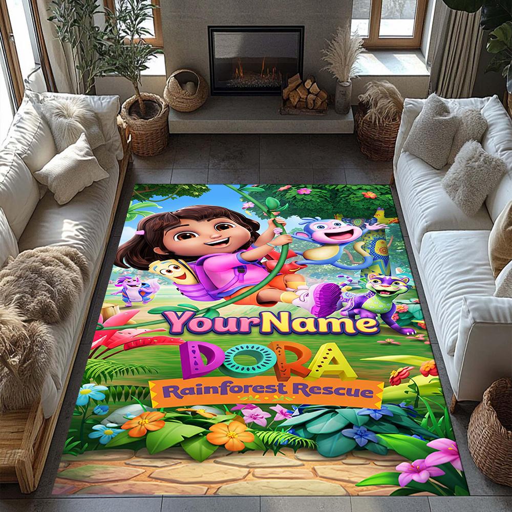 Dora Explorer Customize Your Name Floor Mat Suitable for Study room Outdoor Dining Room Playrooms Anti-slip Rug Office home decor