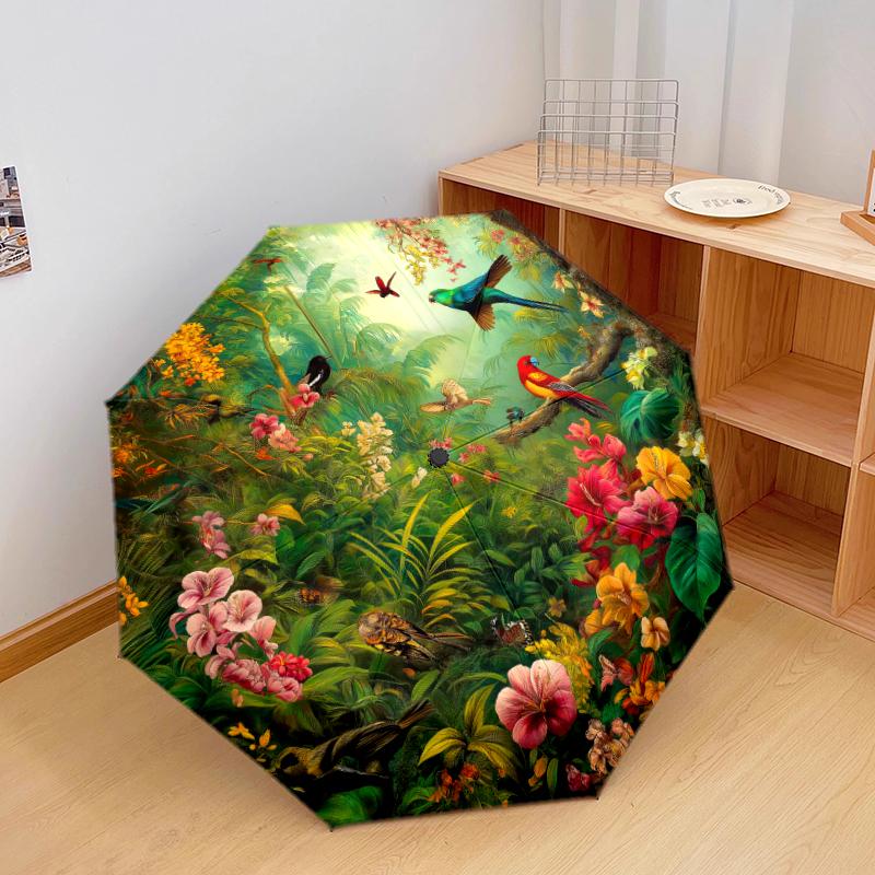 1 PC Automatic Folding Umbrella - Macaw Pattern, Portable & Foldable Design with 8 Ribs, Christmas Birthday Gifts