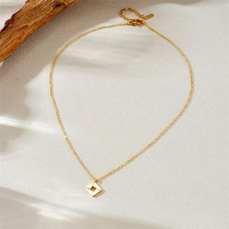 gold white enamel square pendant necklace for women