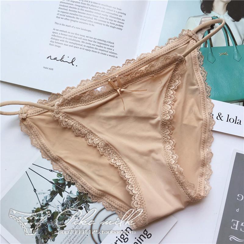 Korean & Japanese Sexy Cute Women s Ice Silk Underwear with Lace Trim & String One Size
