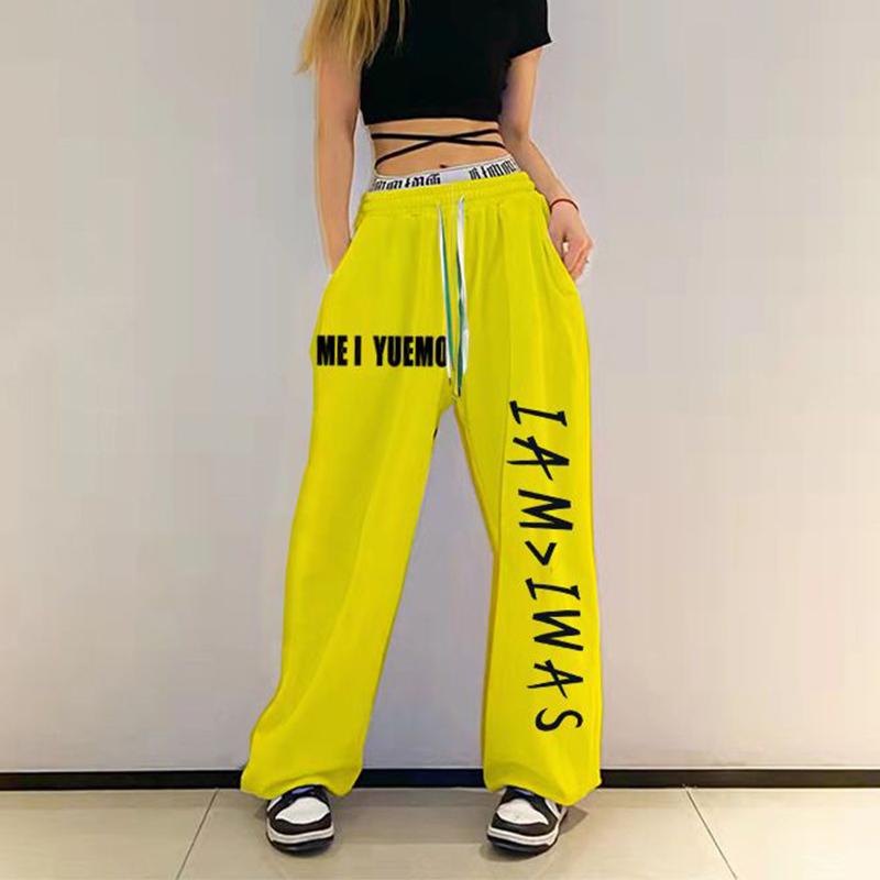 Spodnie dresowe damskie w stylu streetwear, patchworkowe, hiphopowe, luźne, swobodne, z nadrukiem w litery, hipsterskie