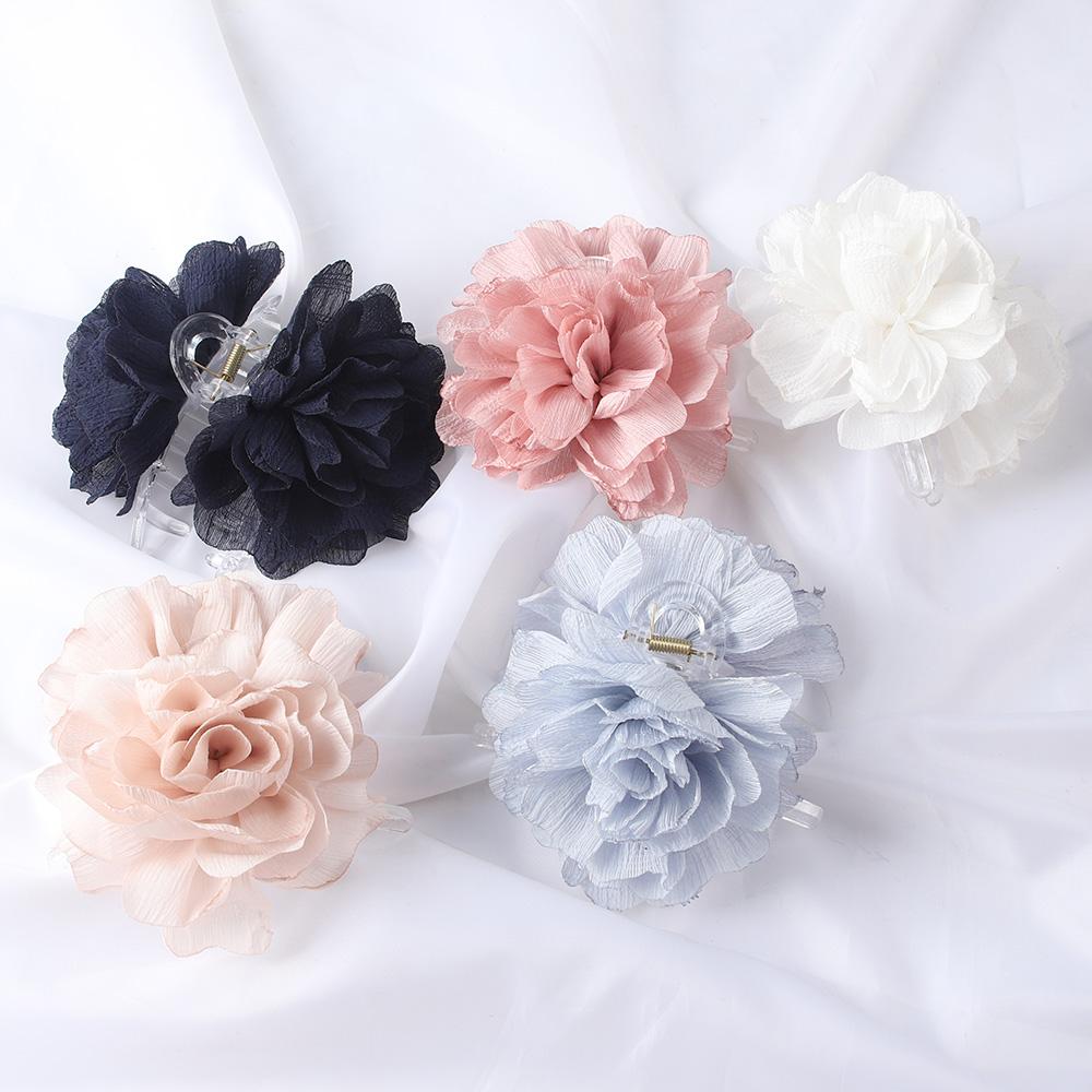 Fabric Big Flower Hair Claw Clips Women Girls Soft Chiffon Flowers Ponytail Holder Hair Clamps Barrette Fashion Hair Accessories