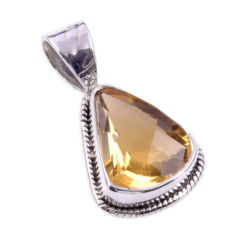 Naturlig Citrin 925 Massivt Sterlingsølv Smykker Gave Smykkeanheng 1'' E9f25