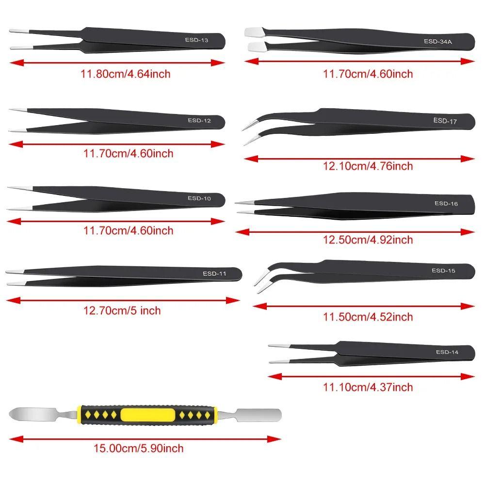 9/10pcs Curved/Straight Design Anti-Static Tweezers Maintenance Tools  Mobile Phone Repair