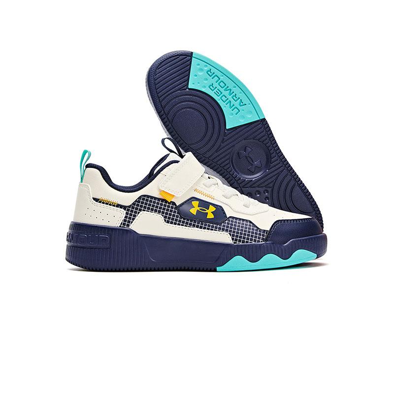 Under Armour Fashion Technology Sports Series Anti-Kick Shock Absorbing Durable Breathable Low-Top Running Shoes Kids Sneaker White Blue 2441310ML
