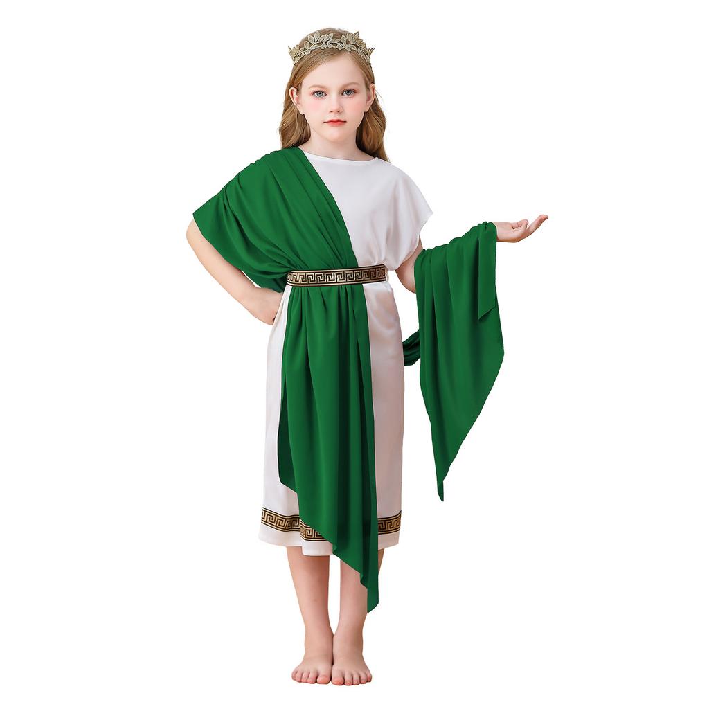Halloween children's costumes Greek mythology men's and women's clothing Green Roman carnival costumes Toga robes