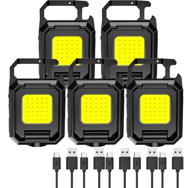 XPE Pocket Work Light 1000LM COB LED Mini Keychain Light USB Rechargeable Flashlight IPX4 Waterproof for Outdoor Camping Hiking