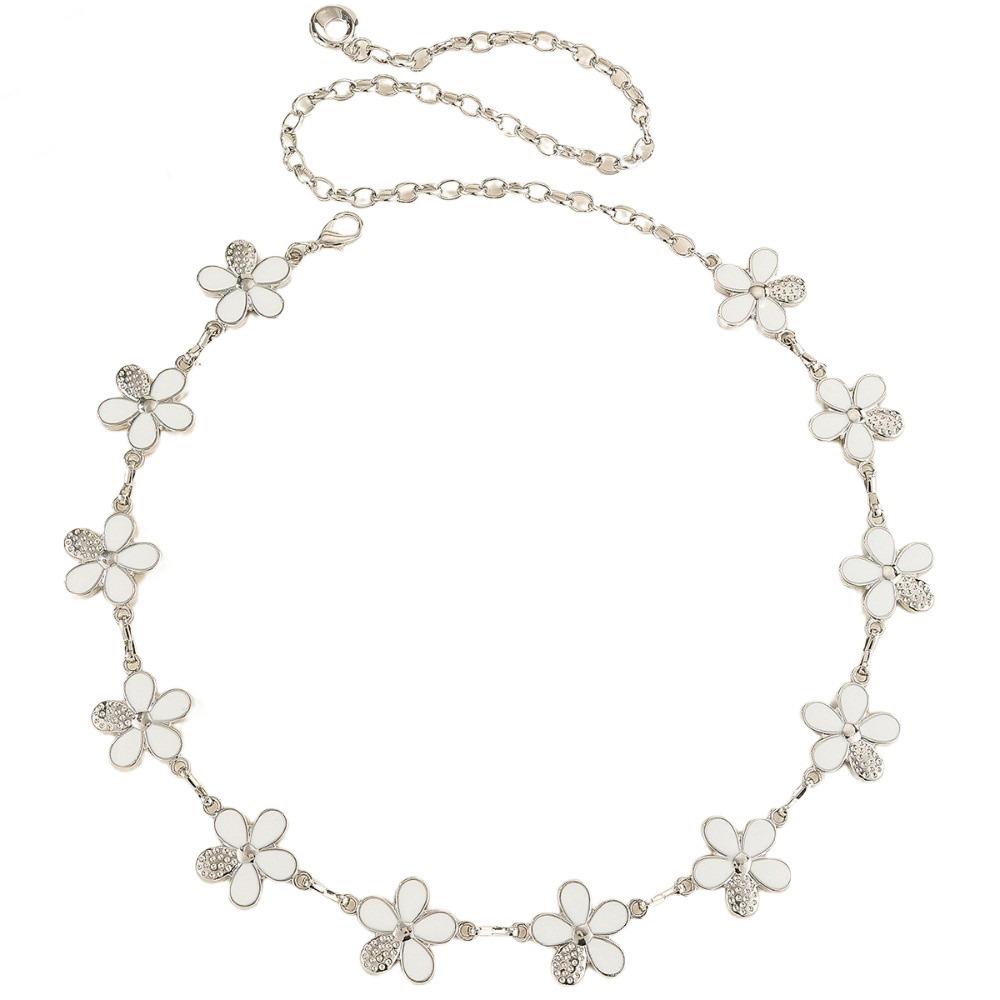 

Elegant Metal Waist Chain Gold Silver Dress Girdle Trendy Flower Belt Belly Chain for Women срібний